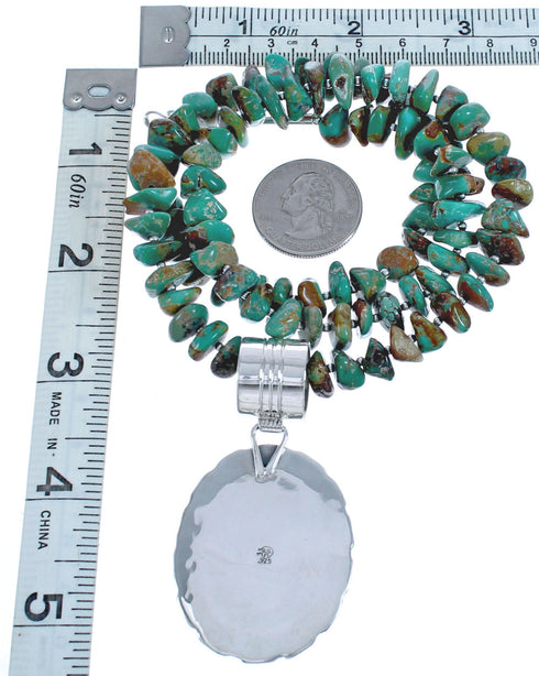 Sterling Silver Turquoise Native American Bead Pendant Necklace Set BX120366
